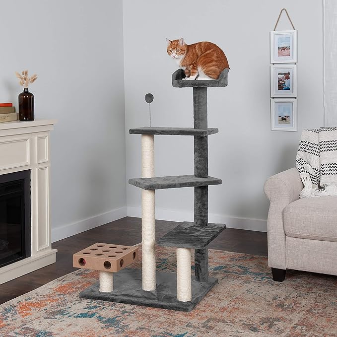 Furhaven 49.5" Tall Cat Tree for Indoor Cats, Ft. Sisal Scratching Posts, Plush Ball Toy, &amp; Busy Box Toy - Tiger Tough Play Stairs Interactive Playground Tower - Gray, One Size