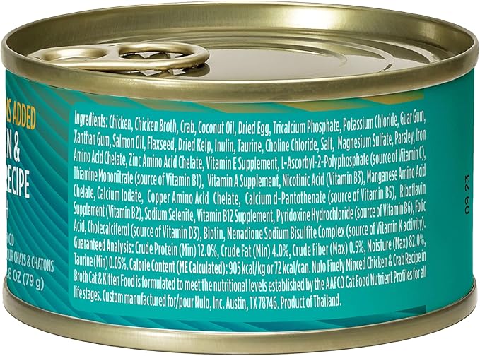 Nulo Finely Minced Chicken &amp; Crab Flavor Wet Canned Cat Food, 2.8 Ounce (Pack of 12)