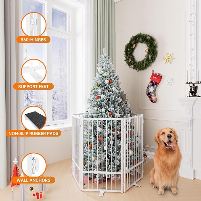 Full Metal Freestanding Dog Gate with Door, 36&