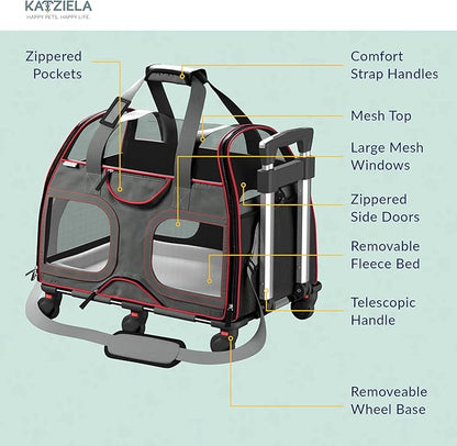 Katziela Pet Carrier - Airline Compliant - TSA Approved Pet Carrier for Small Dogs and Cats - Soft FAA Travel Airplane Dog Carrier Luggage (Black/Red)