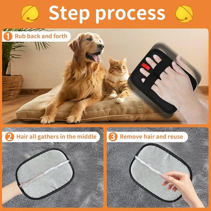 2 Pcs Pet Hair Removal Gloves, Reusable Electrostatic Grooming Mitt, Washable &amp; Eco-Friendly Fur Remover for Dogs &amp; Cats, Versatile for Furniture, Bedding, Clothes, and Car Seats
