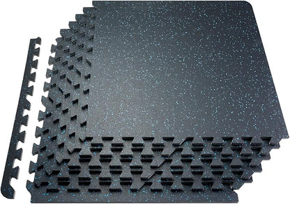 VEVOR 0.56 Inch Thick Gym Floor Tiles, 25 Tiles Rubber Top with EVA Foam, 25" x 25" Gym Flooring Workout Mats with 100sq.ft Coverage, Interlocking Puzzle Gym Mats for Gym, Home, Garage, Black &amp; Blue