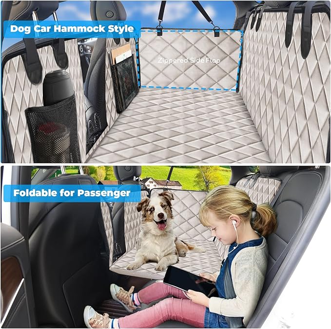 URPOWER Back Seat Extender for Dogs - Hard Bottom Dog Car Seat Cover Holds 400 lbs, Waterproof Dog Hammock Dogs Bed for Cars, SUVs &amp; Small Trucks, Pet Backseat Protector with Mesh Window &amp; Large Space
