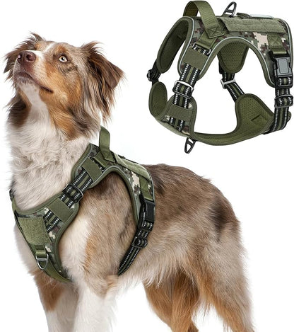rabbitgoo Tactical Dog Harness Medium Sized Dog, No Pull Military Service Vest with Handle &amp; Molle, Easy Control for Training Walking, Adjustable Reflective Straps, Green camo, M