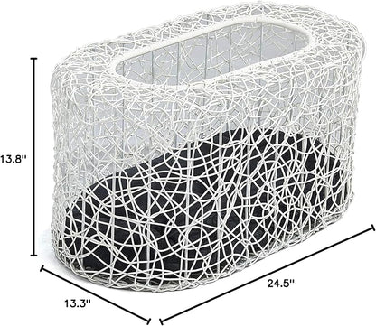 D+GARDEN Fun Stackable White Cat Condo for Indoor Cats - Interactive Play Rattan Modern Cat House for Indoor Cats Kitty, Pet Friendly Top/Side House Entry, Cat Bed Enclosed