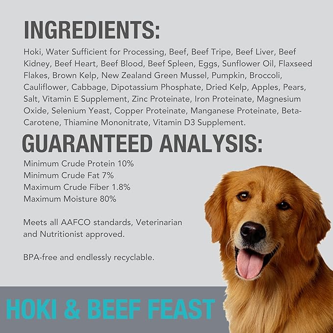 K9 Natural Wet Dog Food Pate, Hoki &amp; Beef Feast, 6 Oz Cans (Pack of 12), Grain Free, Made in New Zealand with Sustainably Caught Hoki Fish and Grass-Fed and Finished Beef