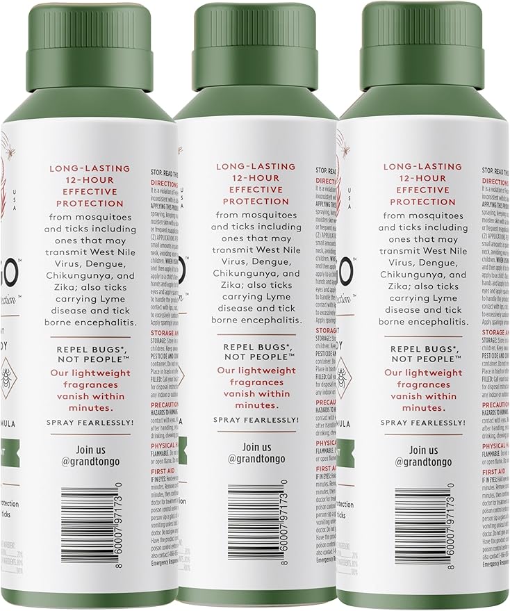 Green Tea + Mint Insect Repellent, 12-Hour Mosquito &amp; Tick Protection, Picaridin-Based, Water-Based, Lightweight, Quick-Drying, Vanishing Scent, DEET Alternative, Face &amp; Body Use, 3 Pack