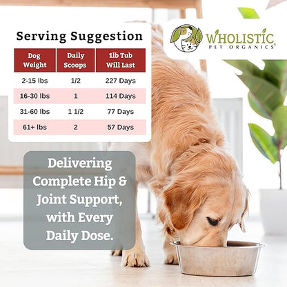 Wholistic Pet Organics Joint Supplement for Dogs - 1 Lb - Daily Dog Hip and Joint Supplement with Glucosamine Chondroitin &amp; MSM to Support Mobility - All Breeds &amp; Ages - Organic Glucosamine for Dogs
