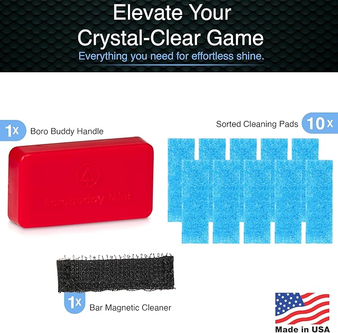 Magnetic Glass Cleaner BoroBuddy | Glass Pieces, Bottles, Vases | Compact Design for Tighter Spaces &amp; Smaller Glass Pieces | Double Sided | Red