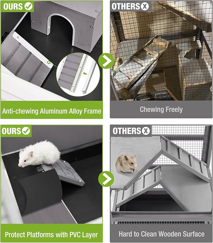 GUTINNEEN Guinea Pig Cage, Hamster Cage with Chew-Proof Aluminum Edges &amp; Leak-Proof PVC Layer, Small Animal Cage with 4-Wheel Design, Acrylic/Mesh Panels for Ferrets, Rats