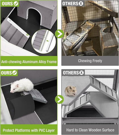 GUTINNEEN Guinea Pig Cage, Hamster Cage with Chew-Proof Aluminum Edges &amp; Leak-Proof PVC Layer, Small Animal Cage with 4-Wheel Design, Acrylic/Mesh Panels for Ferrets, Rats