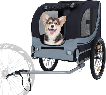 Blue-Grey Large Folding Bike Trailer for Dogs – Heavy-Duty Steel Frame, 66LB Capacity Pet Carrier for All-Terrain Cycling, Jogging &amp; Camping Adventures!