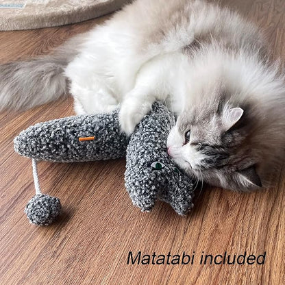 TTcat Catnip Silvervine Matatabi Pillow for Cats &amp; Kittens,Cat Kicker Toy,Large Size Cat Pillow Soothing Plush Cat Toy(Grey).