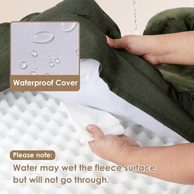 EHEYCIGA Orthopedic Dog Beds for Large Dogs, Waterproof Memory Foam Large Dog Bed with Sides, Non-Slip Bottom and Egg-Crate Foam Pet Couch Bed with Washable Removable Cover, Dark Green