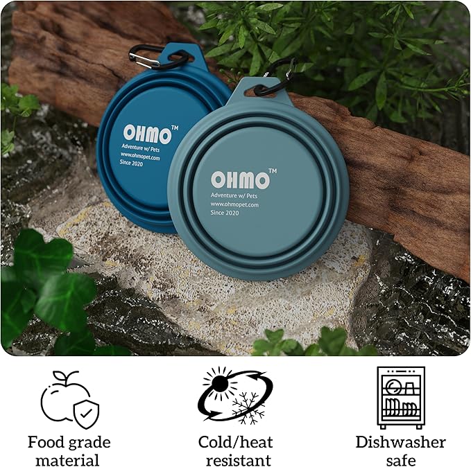 OHMO Collapsible Dog Bowl(2 Pack, Peacock&amp;Light Blue 12oz/400ml) Premium Silicone Pet Water Bowls for Cats &amp; Dogs, Portable Dog Travel Bowls Foldable for Outdoor Camping Hiking