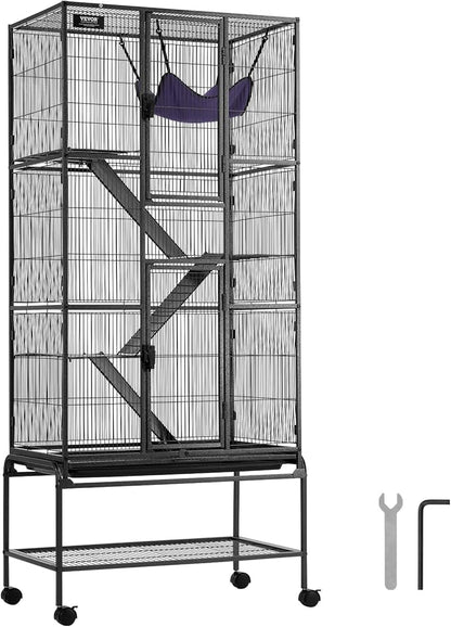 VEVOR 69" Rolling Metal Ferret Cage, Large 4-Tier Critter Nation Cage, Small Animal Cage with Ramps &amp; Tray, Easy to Set up for Pet Mice, Hamster, Guinea Pig, Chinchilla, Squirrel, Hedgehogs, Bunny