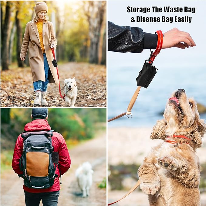 2Packs Dog Waste Bag Dispenser Pet Poop Bags Holder for Doggie Waste Bags Dispensers Soft Fabric Zipper Small Doggy Puppy Pouch for Leash Accessory Attachment with Carrier (Black &amp; Purple)