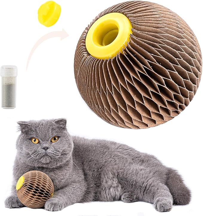 AREIIA Catnip Ball Toy for Cats Catnip Refillable Scratcher Ball Kitty&