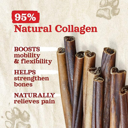 Natural Farm Collagen Dog Chews (12 Inch, 5 Pack), Odor-Free Long Lasting Bully Sticks &amp; Rawhide Alternative Dog Treats, 95% Collagen Low Fat, High Protein – Medium &amp; Large Dogs