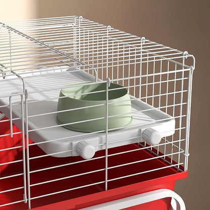 PawHut Two-Story Small Animal Cage Removable from Stand, Guinea Pig Cage with Shelf &amp; Wheels, Pet Habitat for Hedgehog, Chinchilla, Ferret, 33" x 18.5" x 35", Red