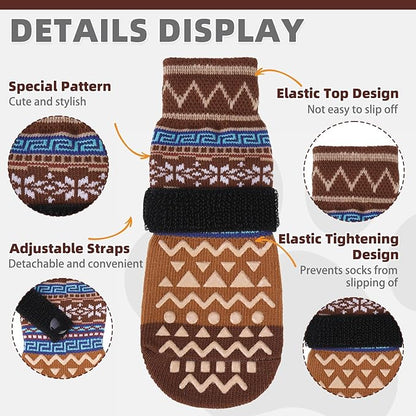 KOOLTAIL Dog Socks to Prevent Licking Paws for Hardwood Floors Anti Slip, Winter Warm Pet Boots&amp;Paw Protector with Grippers, Double Sides Dog Shoes Booties for Small Medium Large Senior Dogs Khaki M