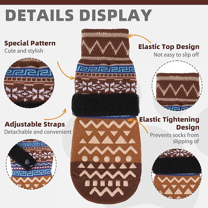 KOOLTAIL Dog Socks to Prevent Licking Paws for Hardwood Floors Anti Slip, Winter Warm Pet Boots&amp;Paw Protector with Grippers, Double Sides Dog Shoes Booties for Small Medium Large Senior Dogs Khaki L