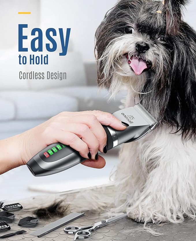 oneisall 2 in 1 Pet Cat &amp; Dog Grooming Kit - Quiet Cordless Dog Clippers &amp; Paw Trimmer for Grooming Pet Hair