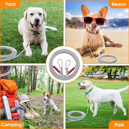 Dog Tie Out Cable for Dogs Outside Up to 125/250lbs,10/20/30/50FT Long Dog Leashe&amp;Chains,Small-Large Dogs Runner Cable for Yard,Heavy Duty Lead Line for Outdoor,Camping,Yard(250lbs 30FT, Silver)