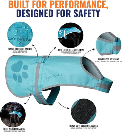 Dog Reflective Vest – Hi-Vis Fluorescent Visibility That Helps to Safeguard Your Pet On/Off Leash in Urban &amp; Rural Areas (Teal, Medium)