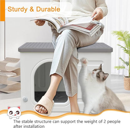 Rockever Plastic Outdoor Indoor Cat House with Insulated Liner, 100% Insulated Feral Cat House for Winter, Waterproof Cat Houses for Outdoor Cats, Spacious, Assemble Easily-Grey