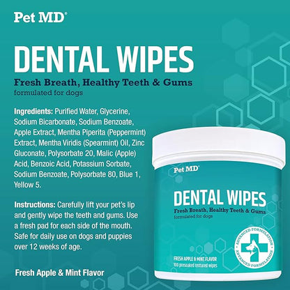 Pet MD Proden PlaqueOff &amp; Dental Wipes for Dogs
