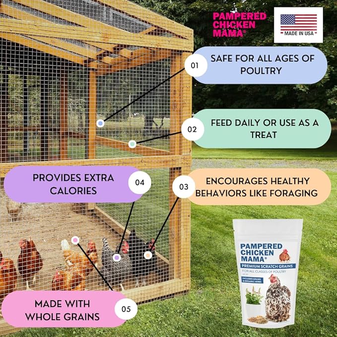 Pampered Chicken Mama Backyard Feed - Premium Scratch Treat - High Protein &amp; Calcium All-Natural Grower Feed Supplies for Laying Chickens (2.5 Pounds)