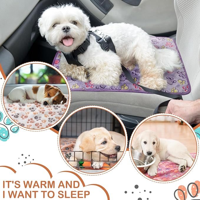 Reginary 4 Pcs Waterproof Guinea Pig Blankets Washable Small Animal Fleece Bedding Absorbent Guinea Pig Cage Liners Reusable Pet Pee Pad Sleep Mat for Hamster Ferret(Paw Print,12 x 12 Inch)