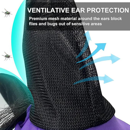 Stretchy Horse Fly Mask for Horses, Soft Lycra Equine Mesh Mask, Elasticity Horse Face Covering, Breathable&amp;UV Protection, Violet, Full
