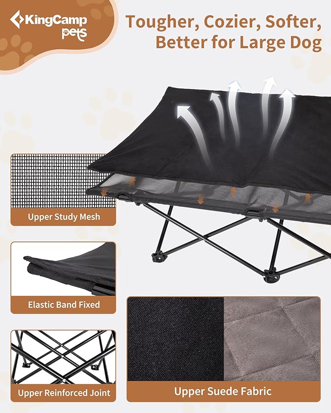 KingCamp Elevated Dog Bed for Large Dogs, Outdoor Raised Cooling Pet Cot Bed with Washable Breathable Mesh &amp; No-Slip Feet Perfect for Camping, Backyard, Indoor Use (Large, Black)