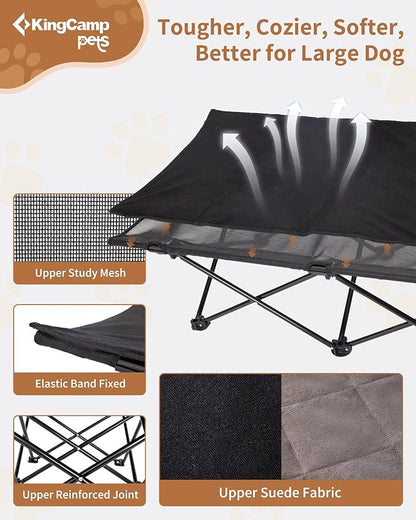KingCamp Elevated Dog Bed for Large Dogs, Outdoor Raised Cooling Pet Cot Bed with Washable Breathable Mesh &amp; No-Slip Feet Perfect for Camping, Backyard, Indoor Use (Large, Black)