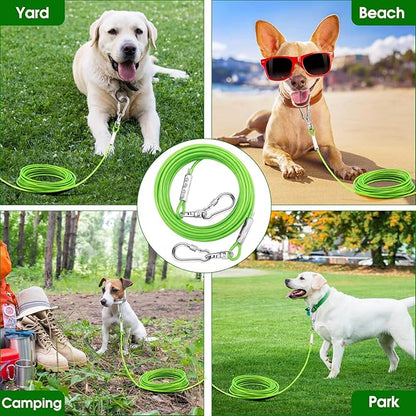 Dog Tie Out Cable for Outside,20FT Heavy Duty Dog Leash&amp;Chains with Swivel Hook,Small-Large Dogs Runner Cable Up to 250lbs, Long Dogs Lead Line for Yard Outdoor and Camping (250lbs 20FT, Green)
