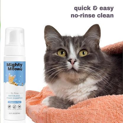 Waterless Foam Shampoo for Cats - No Rinse, Dry Shampoo for Cats - Eliminates Odors - Gentle &amp; Anti-Itch - Natural &amp; Hypoallergenic Waterless Cat Shampoo – Fragrance Free - 8 fl oz