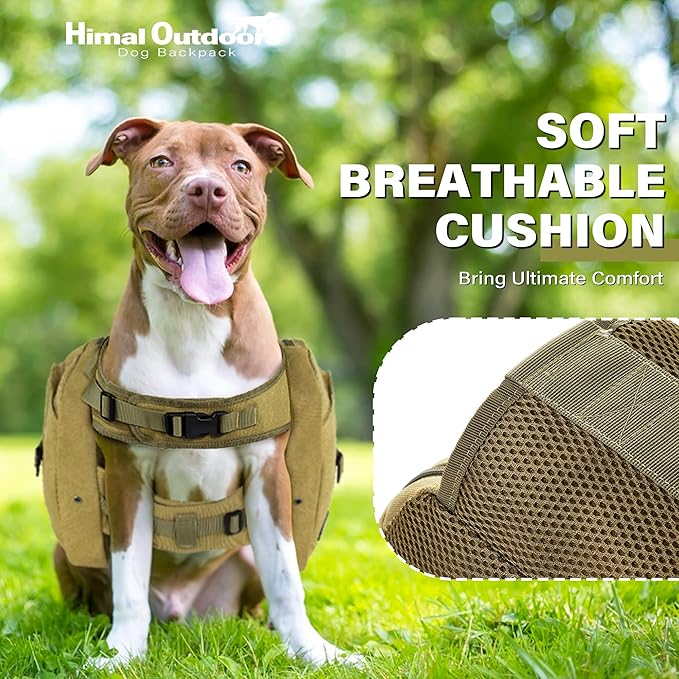 Himal Outdoors Dog Backpack &amp; Saddle Bag, Tactical Hiking Backpack for Large Dogs with Side Pockets &amp; Adjustable Strap