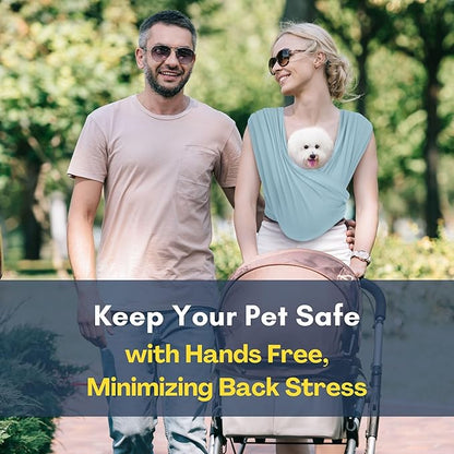 Dog Carriers for Small Dogs, Front Facing Dog Sling Carrier, Hands Free Cat Carrier, Size Adjustable, Reducing Back Pain, Premium Cotton, Safe and Soft Dog Carrier (Plus, Baby Blue)