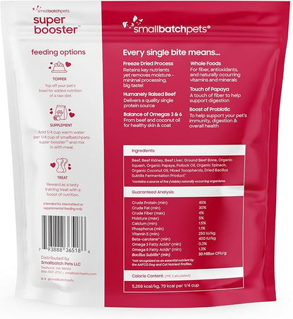 Smallbatch Freeze Dried Dog Treats, Superfood Food Topper Beef Bites for Dogs &amp; Cats, Probiotics, Organic Ingredients, High Protein, Grain Free Healthy Treat Food Topper, Made in The USA, 18 oz Bag