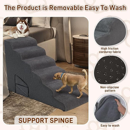 Dog Stairs &amp; Steps Ramps for High Beds 30 inches High Tall, LitaiL 6 Step Pet Stairs Steps for Small Large Dogs, Non-Slip Dog Ramps with 3 Pack Ramps for Staircase