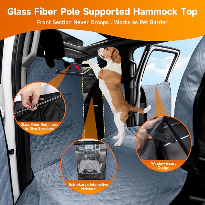 XL Dog Truck Seat Cover with Car Door Protector - Waterproof Full Coverage Back Seat Cover for Trucks with Flip-Up Rear Seats, Fits Full-Size Crew Cab Models Like F150 &amp; F250