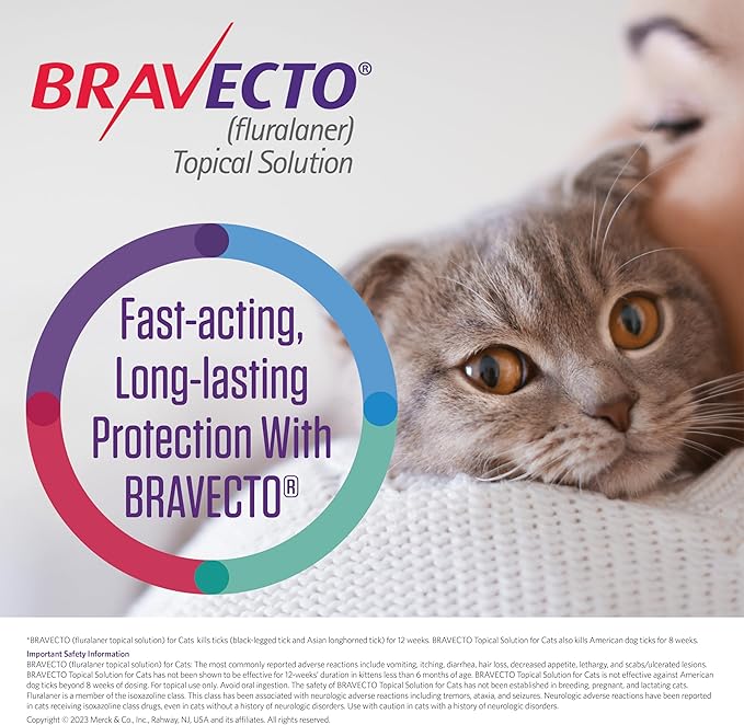 BRAVECTO Topical Solution for Cats, Flea &amp; Tick, 12 Week Supply, >6.2-13.8 lbs., Blue Box
