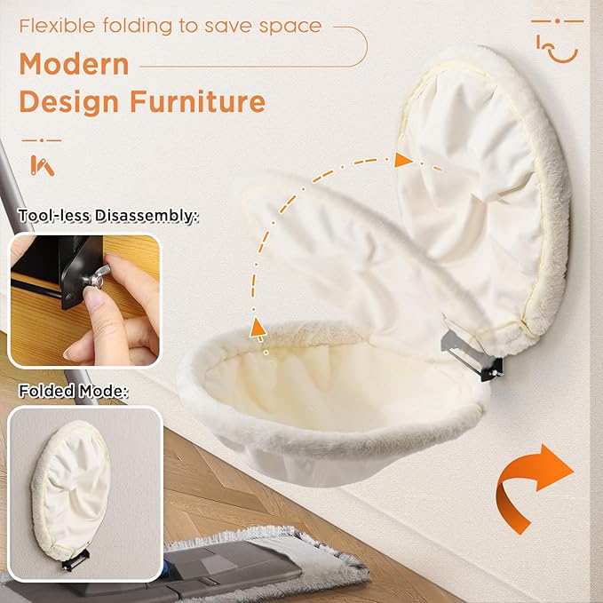 Cat Hammock Wall Mounted, Foldable &amp; Stable Cat Beds- Breathable Cats Wall Shelves for Sleeping, Playing, Climbing, and Lounging - Maximum Hold Up to 30lb（Cream,Faux Rabbit Fur）