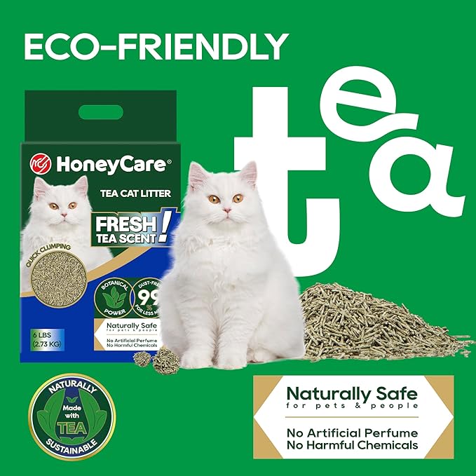 HoneyCare Tea Cat Litter | Natural Plant-Based Formula | Long-Lasting Odor Control | 99% Dust-Free &amp; Low Tracking | Flushable Cat Litter | 24-lbs Value Pack (6 lbs x 4)