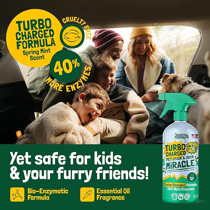 Sunny &amp; Honey Enzyme Carpet Cleaner Spray - 32 Fl Oz, Spring Mint - Pet Urine Remover &amp; Odor Eliminator - Stain Remover