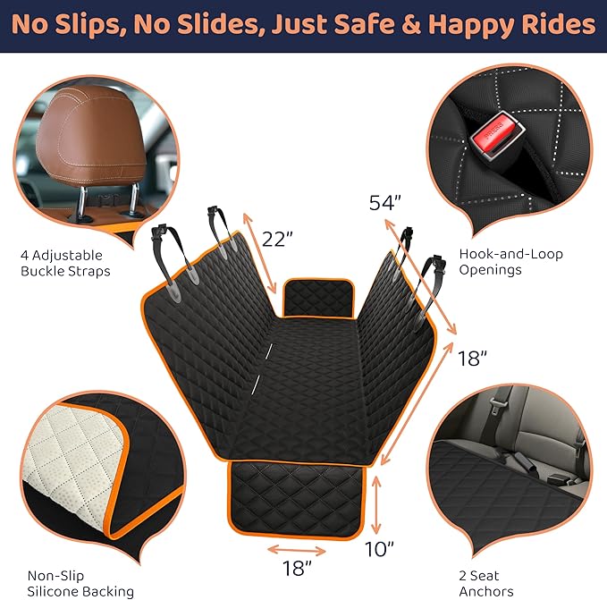 Dog Car Seat Cover for Back Seat, Waterproof Hammock for Car, SUV &amp; Truck, Non-Slip Backseat Cover for Dogs, Heavy-Duty Dog Hammock Style Seat Protector Pets, Easy to Install &amp; Clean