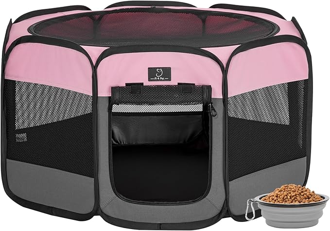 A 4 Pet Portable Cat Play Pen for Cats, 27" Foldable Kitten Playpen for Puppy/Cat/Rabbit/Chick, with Removable Zipper Top &amp; Mesh Panel(11”W × 7.5”H)