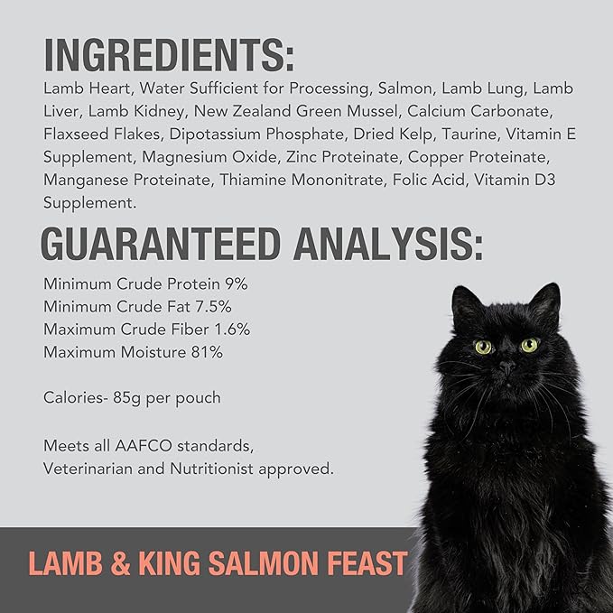 Feline Natural Wet Cat Food Variety Pack - Chicken, Lamb, Salmon &amp; Beef Feast, Grain-Free, 3oz Pouches, New Zealand Made, Assorted Single Serve Pates (12 Pack)